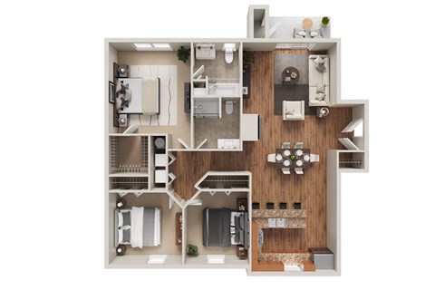 Floor plan for 3 beds, 2 baths, 1358 sqft