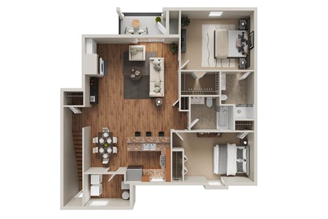 Floor plan for 2 beds, 2 baths, 1367 sqft