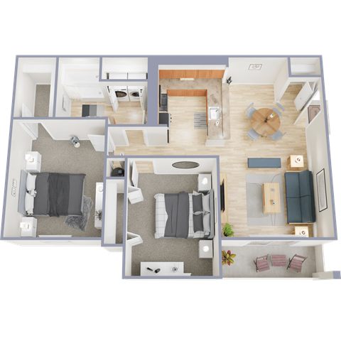 Floor plan for 2 beds, 1 bath, 1070 sqft
