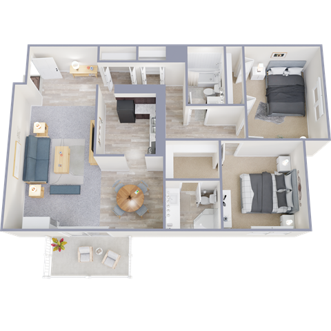 Floor plan for 2 beds, 2 baths, 1175 sqft