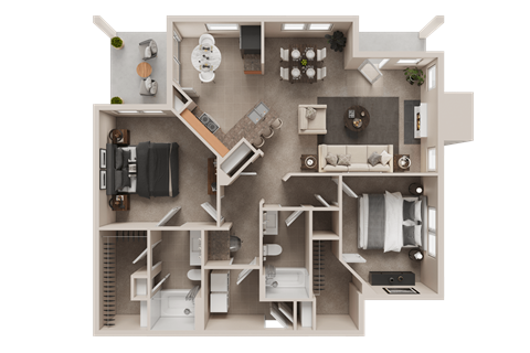 Floor plan for 2 beds, 2 baths, 1234 sqft