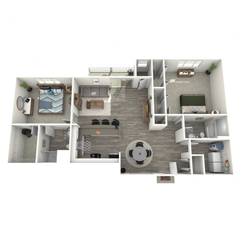 Floor plan for 2 beds, 2 baths, 1230 sqft