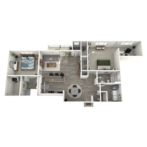 Floor plan for 2 beds, 2 baths, 1300 sqft