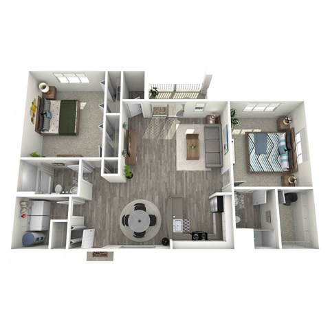 Floor plan for 2 beds, 2 baths, 1200 sqft