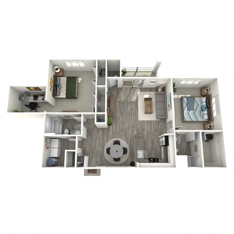 Floor plan for 2 beds, 2 baths, 1270 sqft