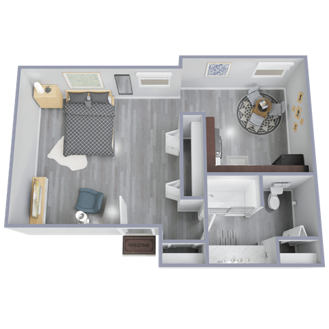 Floor plan for studio, 600 sqft
