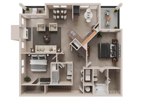 Floor plan for 2 beds, 2 baths, 1271 sqft