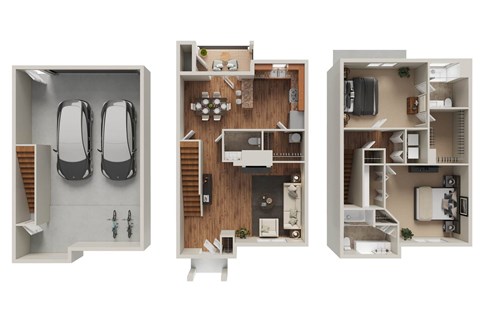 Floor plan for 2 beds, 2.5 baths, 1350 sqft
