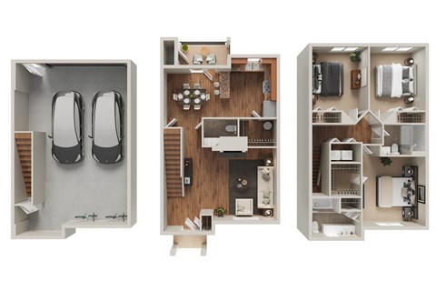 Floor plan for 3 beds, 2.5 baths, 1400 sqft