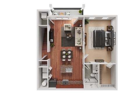 Floor plan for 1 bed, 1 bath, 879 sqft