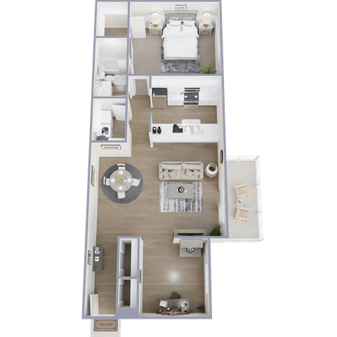 Floor plan for 1 bed, 1 bath, 850 sqft