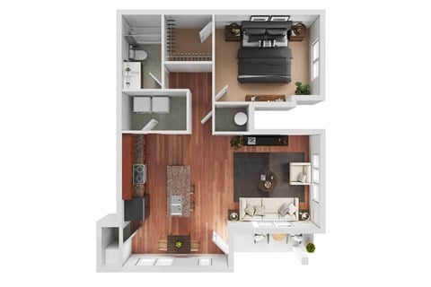 Floor plan for 1 bed, 1 bath, 874 sqft