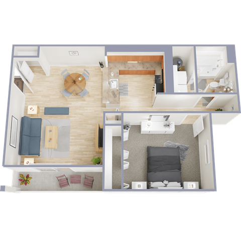 Floor plan for 1 bed, 1 bath, 860 sqft