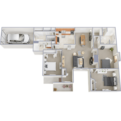 Floor plan for 3 beds, 2 baths, 1747 sqft