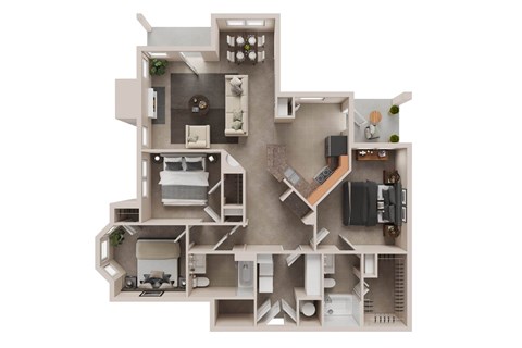 Floor plan for 3 beds, 2 baths, 1322 sqft