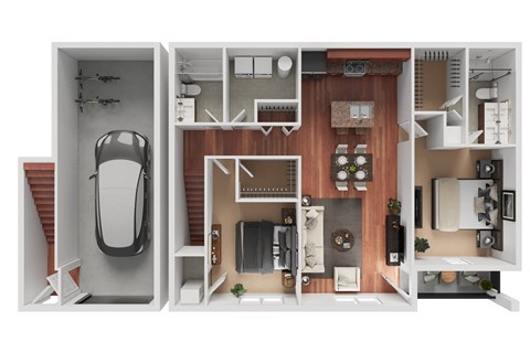 Floor plan for 2 beds, 2 baths, 1290 sqft