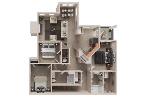 Floor plan for 3 beds, 2 baths, 1390 sqft