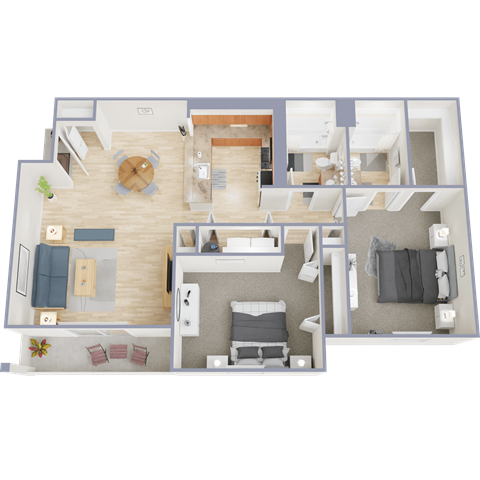 Floor plan for 2 beds, 2 baths, 1190 sqft