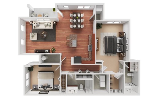Floor plan for 2 beds, 2 baths, 1285 sqft