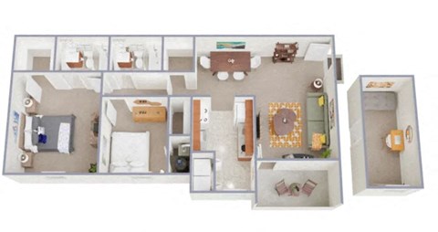 Floor plan for 2 beds, 2 baths, 1255 sqft