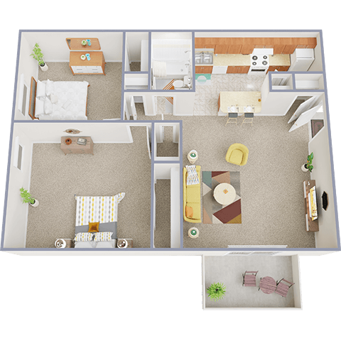Floor plan for 2 beds, 1 bath, 850 sqft