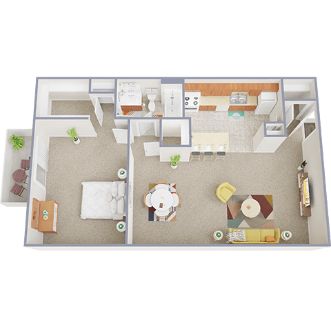 Floor plan for 1 bed, 1 bath, 660 sqft