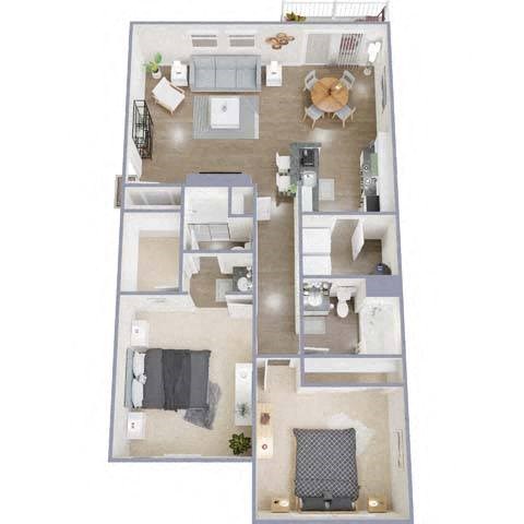 Floor plan for 2 beds, 2 baths, 1026 sqft