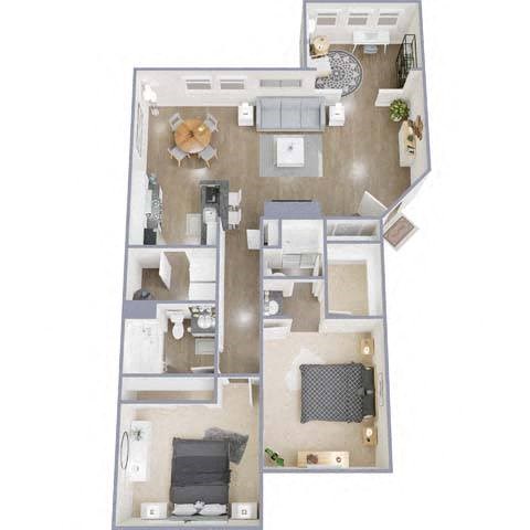 Floor plan for 2 beds, 2 baths, 1100 sqft