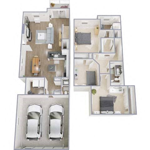 Floor plan for 3 beds, 2.5 baths, 1532 sqft