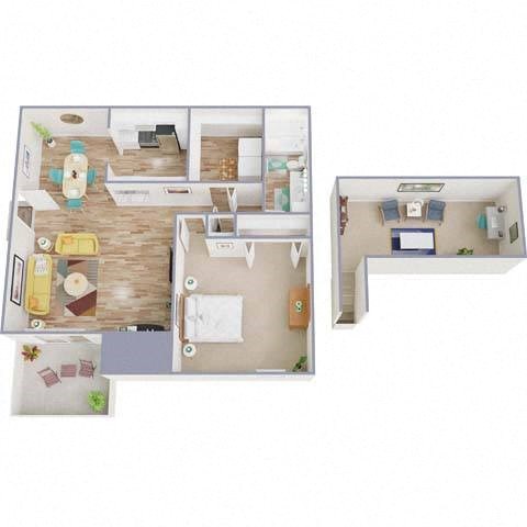 Floor plan for 1 bed, 1 bath, 942 sqft