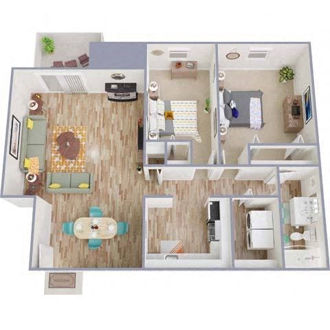 Floor plan for 2 beds, 1 bath, 1000 sqft