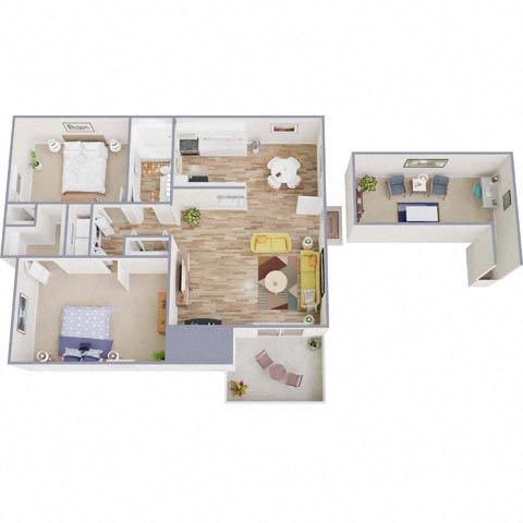 Floor plan for 2 beds, 1 bath, 1082 sqft