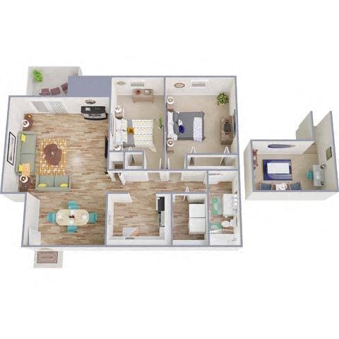 Floor plan for 2 beds, 1 bath, 1095 sqft