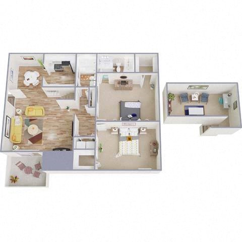 Floor plan for 2 beds, 2 baths, 1150 sqft