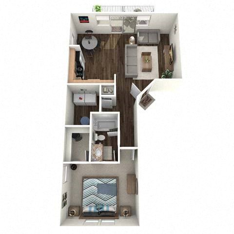 Floor plan for 1 bed, 1 bath, 809 sqft