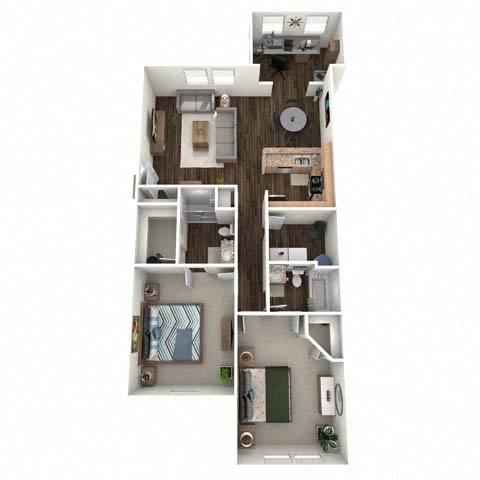Floor plan for 2 beds, 2 baths, 1152 sqft