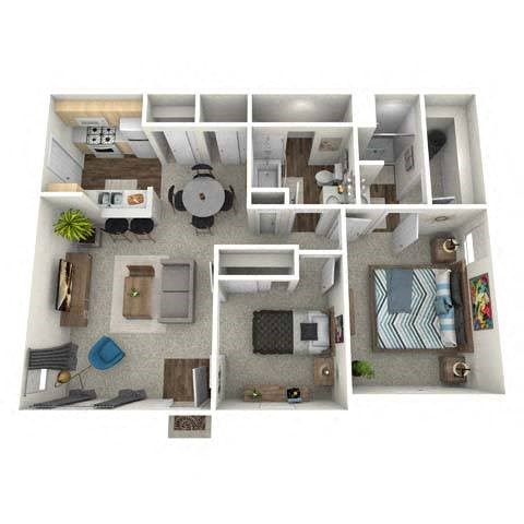 Floor plan for 2 beds, 2 baths, 935 sqft