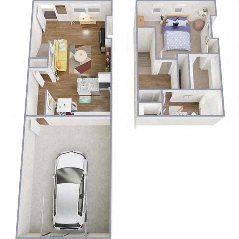 Floor plan for 1 bed, 1 bath, 750 sqft