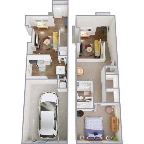 Floor plan for 1 bed, 1 bath, 832 sqft