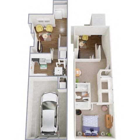 Floor plan for 1 bed, 1 bath, 832 sqft