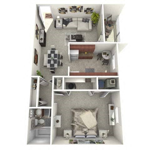 Floor plan for 1 bed, 1 bath, 800 sqft