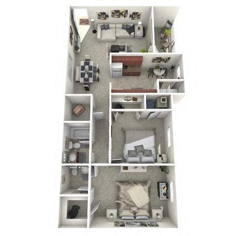 Floor plan for 2 beds, 1.5 baths, 1035 sqft