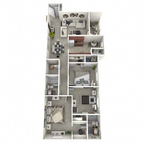 Floor plan for 3 beds, 2 baths, 1160 sqft