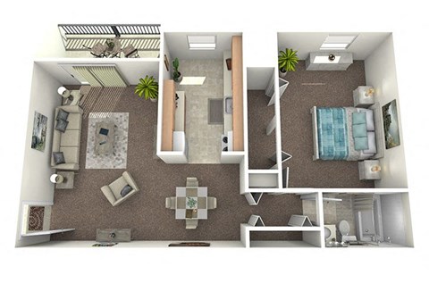 Floor plan for 1 bed, 1 bath, 750 sqft