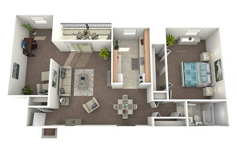 Floor plan for 1 bed, 1 bath, 880 sqft