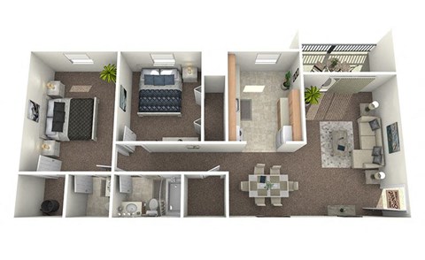 Floor plan for 2 beds, 1.5 baths, 950 sqft