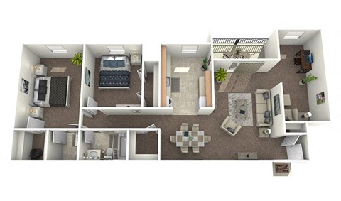 Floor plan for 2 beds, 1.5 baths, 1088 sqft