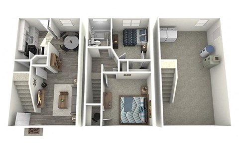 Floor plan for 2 beds, 1 bath, 950 sqft