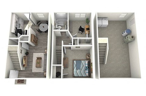 Floor plan for 2 beds, 1 bath, 950 sqft