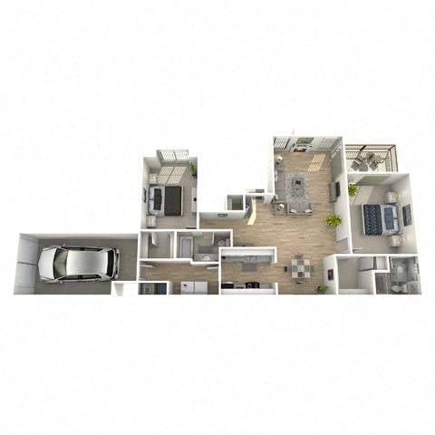 Floor plan for 2 beds, 2 baths, 1350 sqft